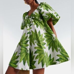 Farm Rio Palms Fan Back Bow cotton minidress, NWT$198, Size S